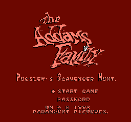 Addams Family title screen for NES